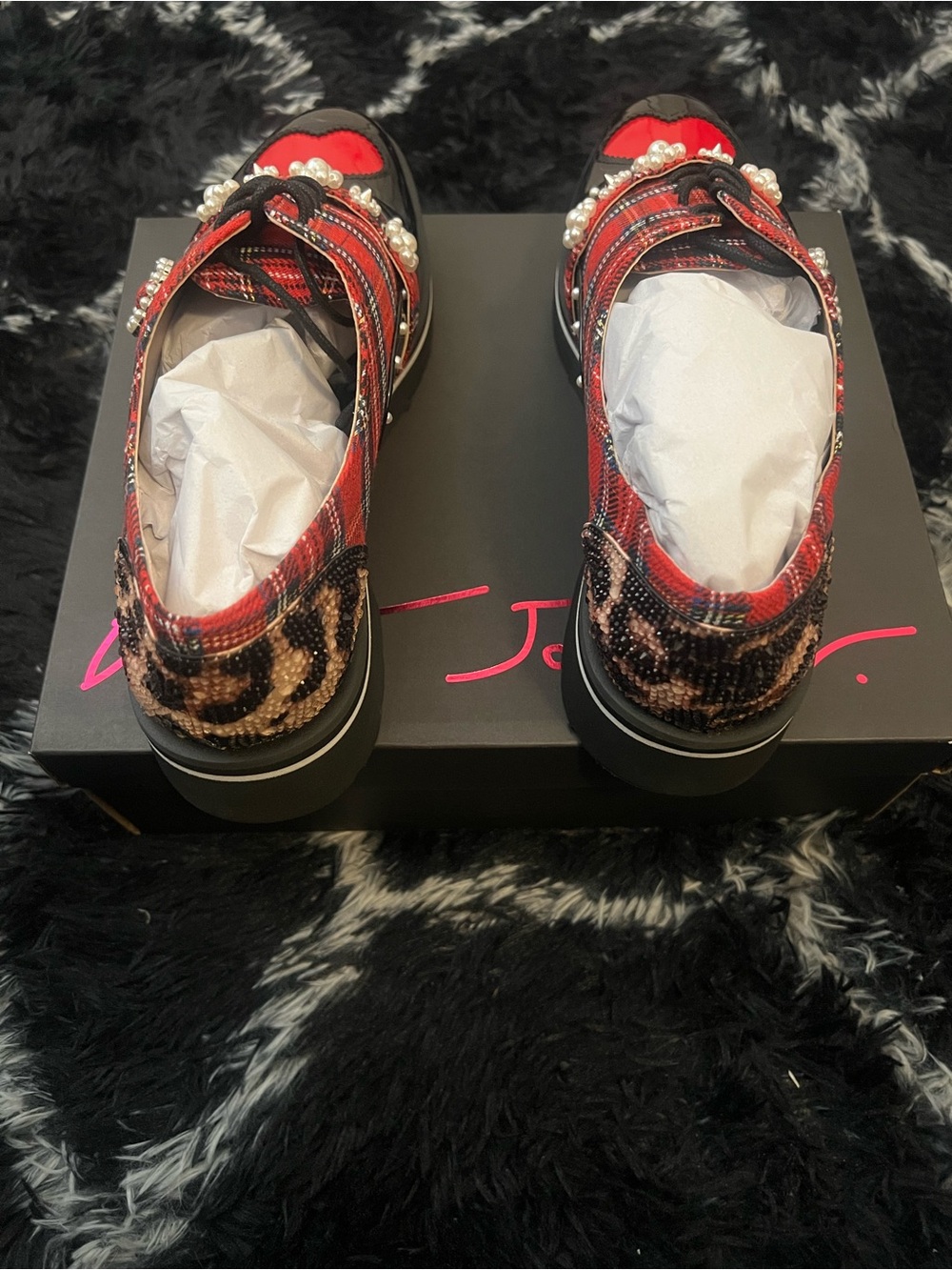 Betsey Johnson Simonee - Red Plaid Patent Oxford Loafers - 10 - Picture 8 of 10
